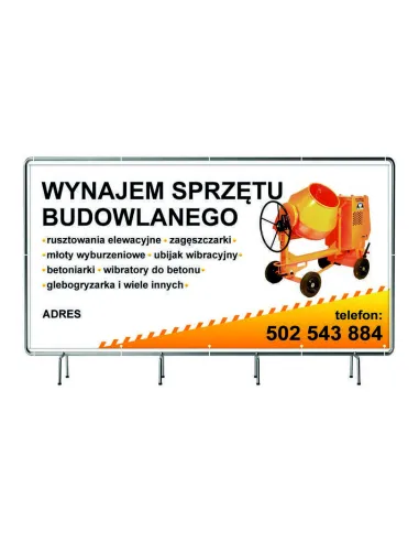 BANER REKLAMOWY 100x50cm  projekt gratis plandeka WYNAJEM SPRZĘTU BUDOWLANEGO