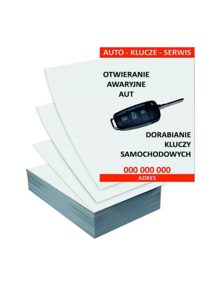 Ulotki A4 100 szt reklamowe firmowe DUŻY WYBÓR WZORÓW AUTO KLUCZE SERWIS