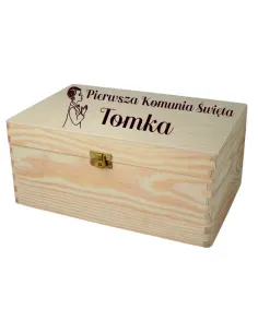 PUDEŁKO WSPOMNIEŃ na PIERWSZĄ KOMUNIĘ ŚWIĘTĄ personalizowany prezent z grawerem