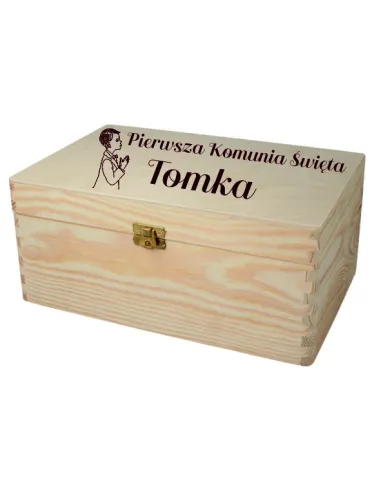 PUDEŁKO WSPOMNIEŃ na PIERWSZĄ KOMUNIĘ ŚWIĘTĄ personalizowany prezent z grawerem