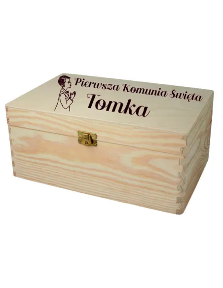 PUDEŁKO WSPOMNIEŃ na PIERWSZĄ KOMUNIĘ ŚWIĘTĄ personalizowany prezent z grawerem