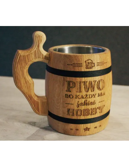duży dębowy KUFEL do piwa z GRAWEREM twoim napisem PREZENT dla taty