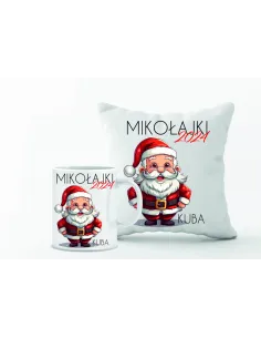 Zestaw PODUSZKA i KUBEK NADRUK personalizowany prezent na MIKOŁAJKI ŚWIĘTA różne wzory
