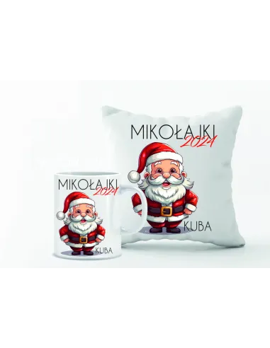Zestaw PODUSZKA i KUBEK NADRUK personalizowany prezent na MIKOŁAJKI ŚWIĘTA różne wzory