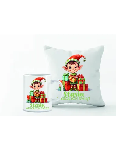Zestaw PODUSZKA i KUBEK NADRUK personalizowany prezent na MIKOŁAJKI ŚWIĘTA różne wzory