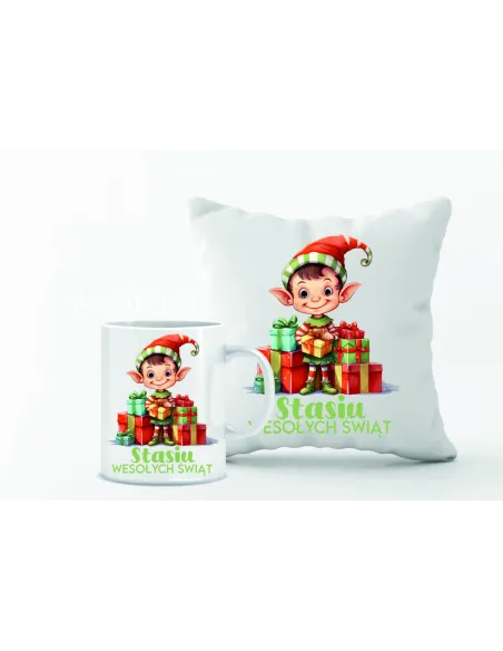 Zestaw PODUSZKA i KUBEK NADRUK personalizowany prezent na MIKOŁAJKI ŚWIĘTA różne wzory