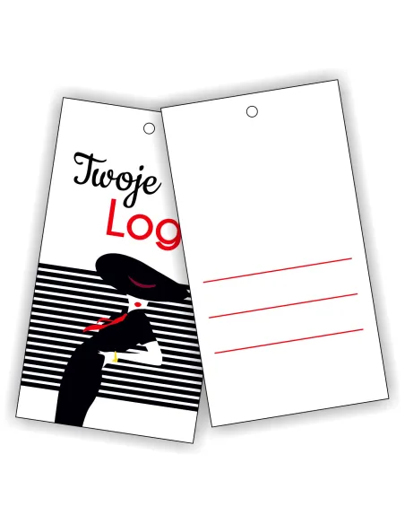 ETYKIETY zawieszki METKI NA ODZIEŻ ubrania LOGO nazwa twojego sklepu 300szt