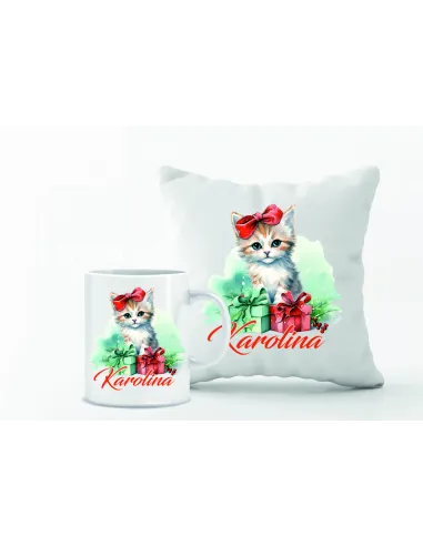 Zestaw PODUSZKA i KUBEK NADRUK personalizowany prezent na boże narodzenie mikołajki różne wzory