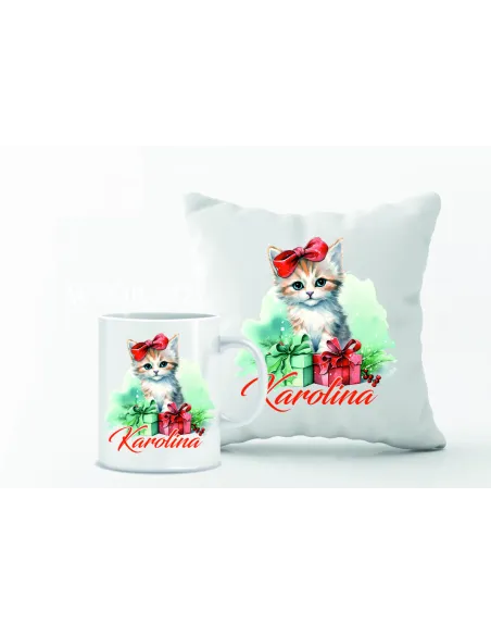 Zestaw PODUSZKA i KUBEK NADRUK personalizowany prezent na boże narodzenie mikołajki różne wzory