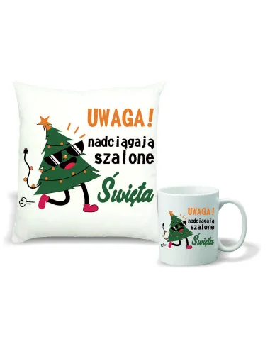 Zestaw PODUSZKA i KUBEK NADRUK personalizowany prezent święta mikołajki TWÓJ NAPIS