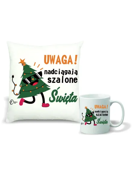 Zestaw PODUSZKA i KUBEK NADRUK personalizowany prezent święta mikołajki TWÓJ NAPIS