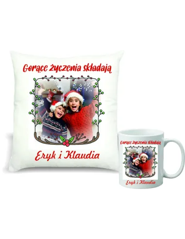 Zestaw PODUSZKA i KUBEK NADRUK prezent święta mikołajki TWÓJ TEKST ze zdjęciem