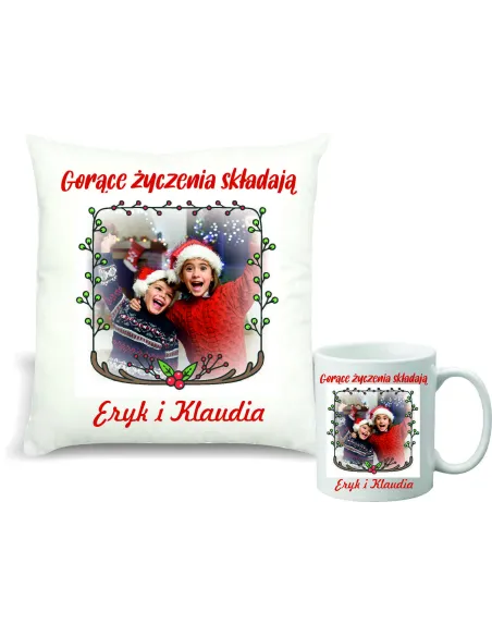 Zestaw PODUSZKA i KUBEK NADRUK prezent święta mikołajki TWÓJ TEKST ze zdjęciem