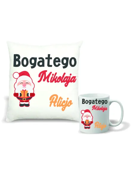 Zestaw PODUSZKA i KUBEK NADRUK personalizowany prezent święta mikołajki TWÓJ NAPIS