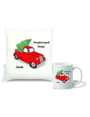 Zestaw PODUSZKA i KUBEK z NADRUKIEM prezent święta mikołajki TWÓJ TEKST