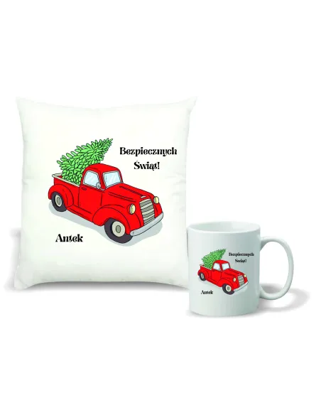 Zestaw PODUSZKA i KUBEK z NADRUKIEM prezent święta mikołajki TWÓJ TEKST