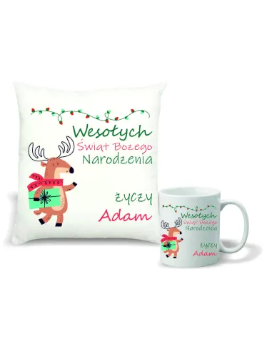 Zestaw PODUSZKA i KUBEK NADRUK personalizowany prezent święta mikołajki TWÓJ NAPIS