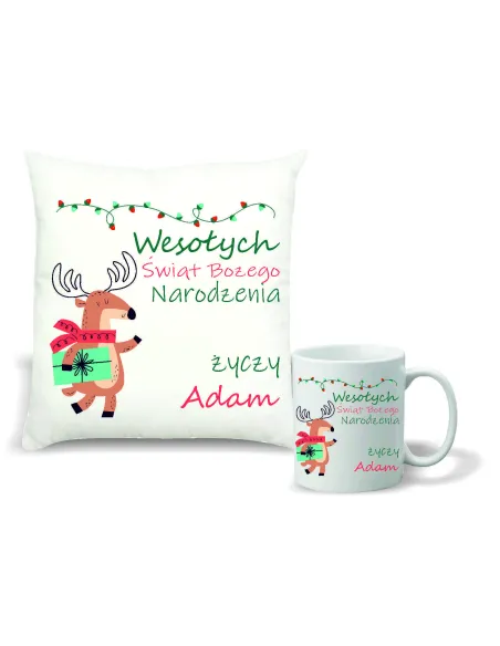 Zestaw PODUSZKA i KUBEK NADRUK personalizowany prezent święta mikołajki TWÓJ NAPIS