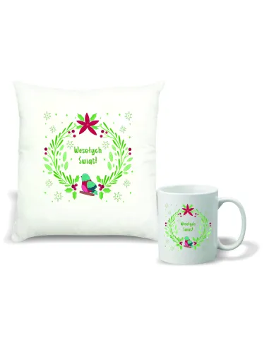 Zestaw PODUSZKA i KUBEK z NADRUKIEM prezent święta mikołajki TWÓJ TEKST