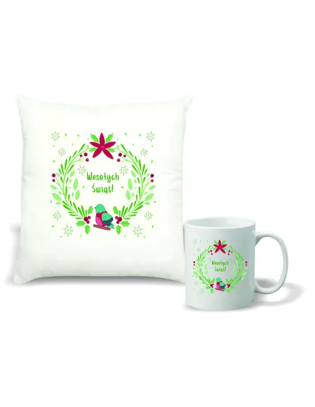 Zestaw PODUSZKA i KUBEK z NADRUKIEM prezent święta mikołajki TWÓJ TEKST