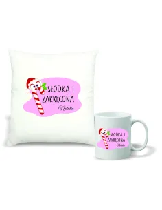 Zestaw PODUSZKA i KUBEK z NADRUKIEM prezent ŚWIĄTECZNY na mikołajki TWÓJ TEKST napis