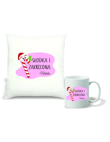 Zestaw PODUSZKA i KUBEK z NADRUKIEM prezent ŚWIĄTECZNY na mikołajki TWÓJ TEKST napis