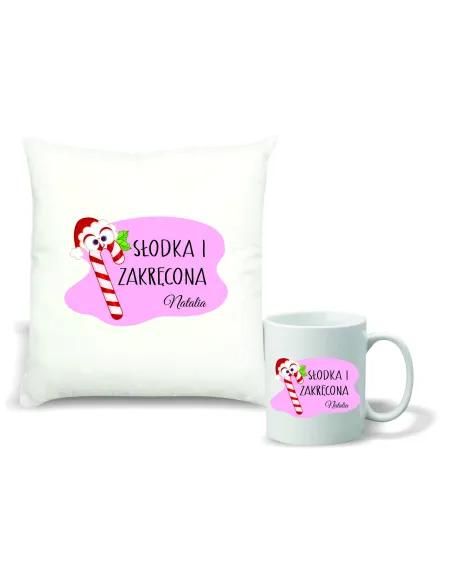 Zestaw PODUSZKA i KUBEK z NADRUKIEM prezent ŚWIĄTECZNY na mikołajki TWÓJ TEKST napis