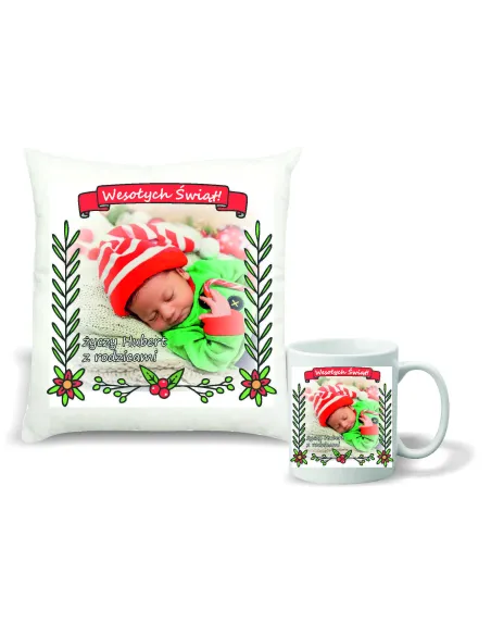 Zestaw PODUSZKA i KUBEK NADRUK prezent święta mikołajki TWÓJ TEKST ze zdjęciem