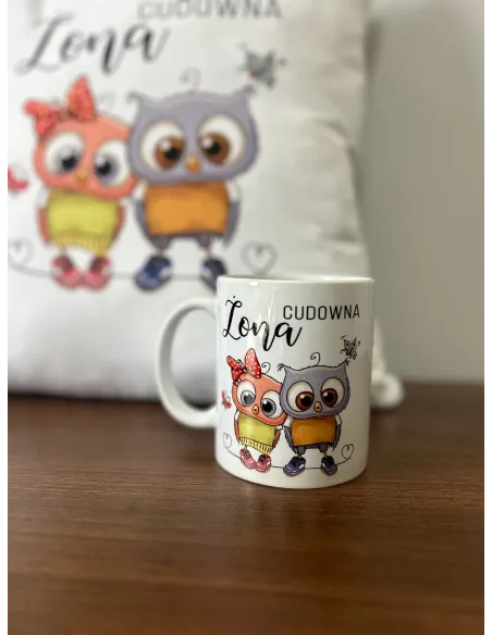 Zestaw PODUSZKA i KUBEK NADRUK personalizowany prezent święta mikołajki TWÓJ NAPIS