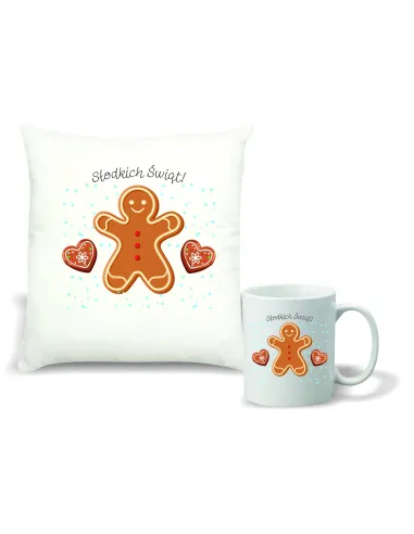 Zestaw PODUSZKA i KUBEK z NADRUKIEM prezent święta mikołajki TWÓJ TEKST