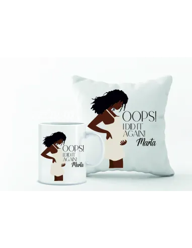 Zestaw PODUSZKA i KUBEK z nadrukiem PREZENT dla przyszłej mamy Z IMIENIEM