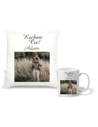 Zestaw PODUSZKA i KUBEK nadruk prezent na WALENTYNKI ROCZNICĘ + zdjęcie twój tekst