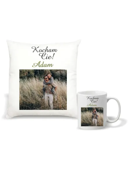 Zestaw PODUSZKA i KUBEK nadruk prezent na WALENTYNKI ROCZNICĘ + zdjęcie twój tekst