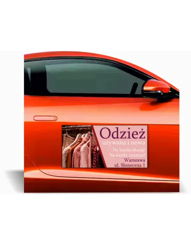 Magnes na samochód reklama magnetyczna 60x30 cm ODZIEŻ NOWA I UŻYWANA