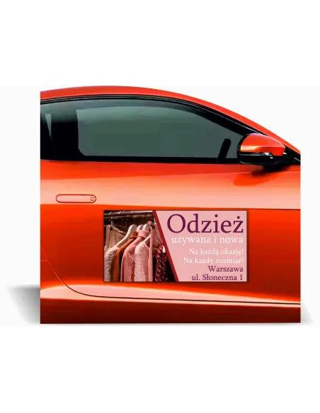 Magnes na samochód reklama magnetyczna 60x30 cm ODZIEŻ NOWA I UŻYWANA