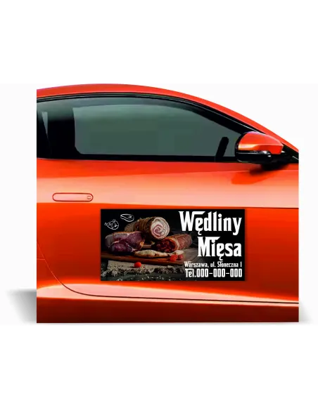 Magnes na samochód reklama magnetyczna 60x30 cm WĘDLINY MIĘSA