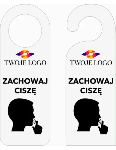 ZAWIESZKA NA DRZWI klamkę hotelowa BIAŁA z nadrukiem ZACHOWAJ CISZĘ