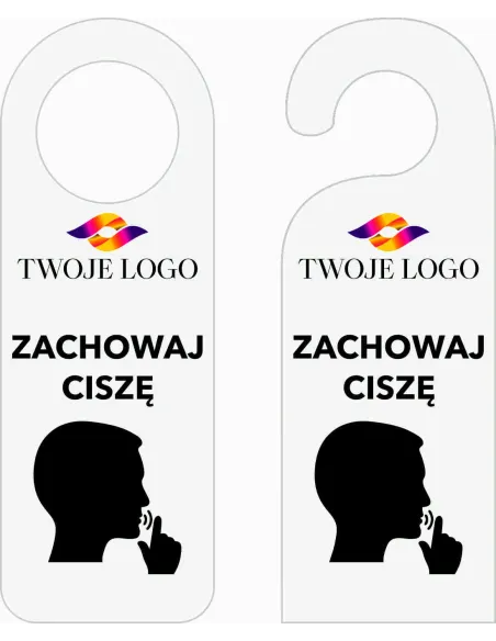 ZAWIESZKA NA DRZWI klamkę hotelowa BIAŁA z nadrukiem ZACHOWAJ CISZĘ
