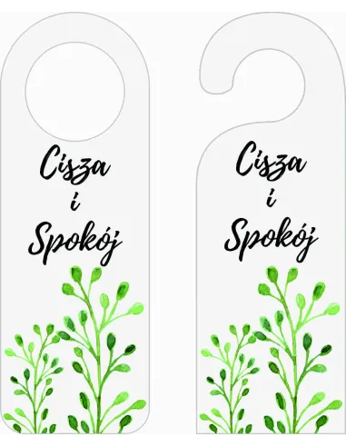 ZAWIESZKA NA DRZWI klamkę hotelowa BIAŁA z nadrukiem CISZA I SPOKÓJ
