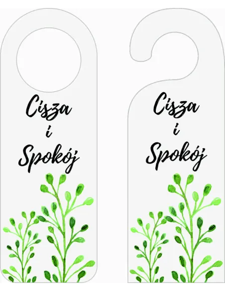 ZAWIESZKA NA DRZWI klamkę hotelowa BIAŁA z nadrukiem CISZA I SPOKÓJ