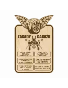 TABLICA ZASADY GARAŻU drewniana zabawny prezent na urodziny GRAWER twój napis imię