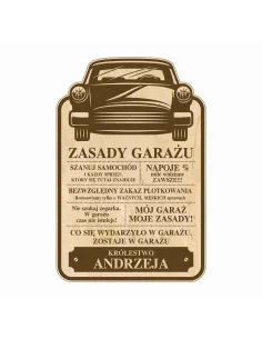 TABLICA ZASADY GARAŻU drewniana zabawny prezent na dzień ojca taty GRAWER twój tekst imię