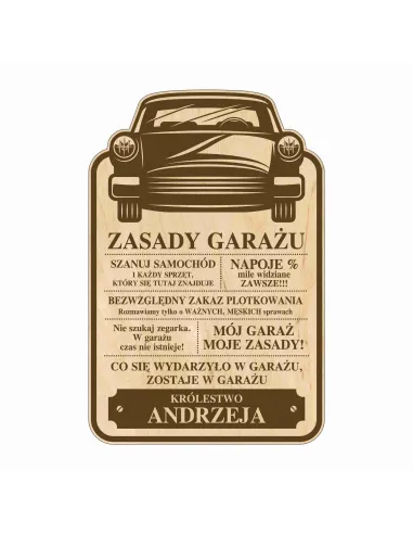 TABLICA ZASADY GARAŻU drewniana zabawny prezent na dzień ojca taty GRAWER twój tekst imię
