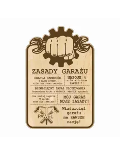 TABLICA ZASADY GARAŻU drewniana zabawny prezent DLA CHŁOPAKA GRAWER twój tekst imię