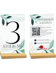NUMER STOLIKA RESTAURACJA z plexi KOD QR LOGO z nadrukiem TWÓJ TEKST