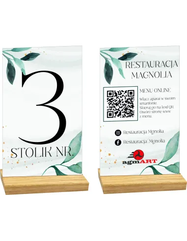 NUMER STOLIKA RESTAURACJA z plexi KOD QR LOGO z nadrukiem TWÓJ TEKST
