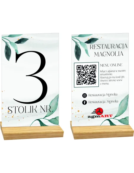 NUMER STOLIKA RESTAURACJA z plexi KOD QR LOGO z nadrukiem TWÓJ TEKST