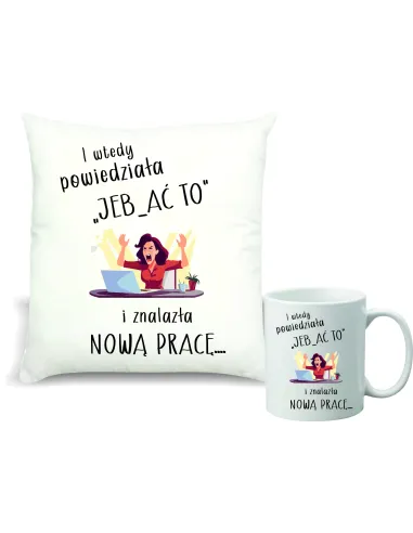 Zestaw PODUSZKA i KUBEK nadruk prezent gratulacje nowa praca twój tekst