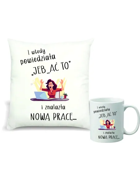 Zestaw PODUSZKA i KUBEK nadruk prezent gratulacje nowa praca twój tekst