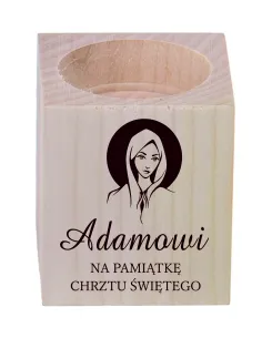 ŚWIECZNIK drewniany z grawerem pamiątka CHRZTU ŚWIĘTEGO z imieniem decykacja